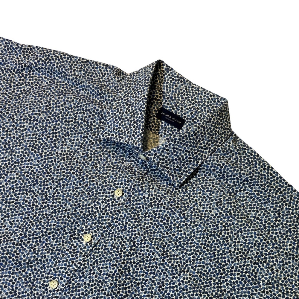 Proper Cloth mens 19 35.25 blue floral pattern 100% cotton dress shirt EUC